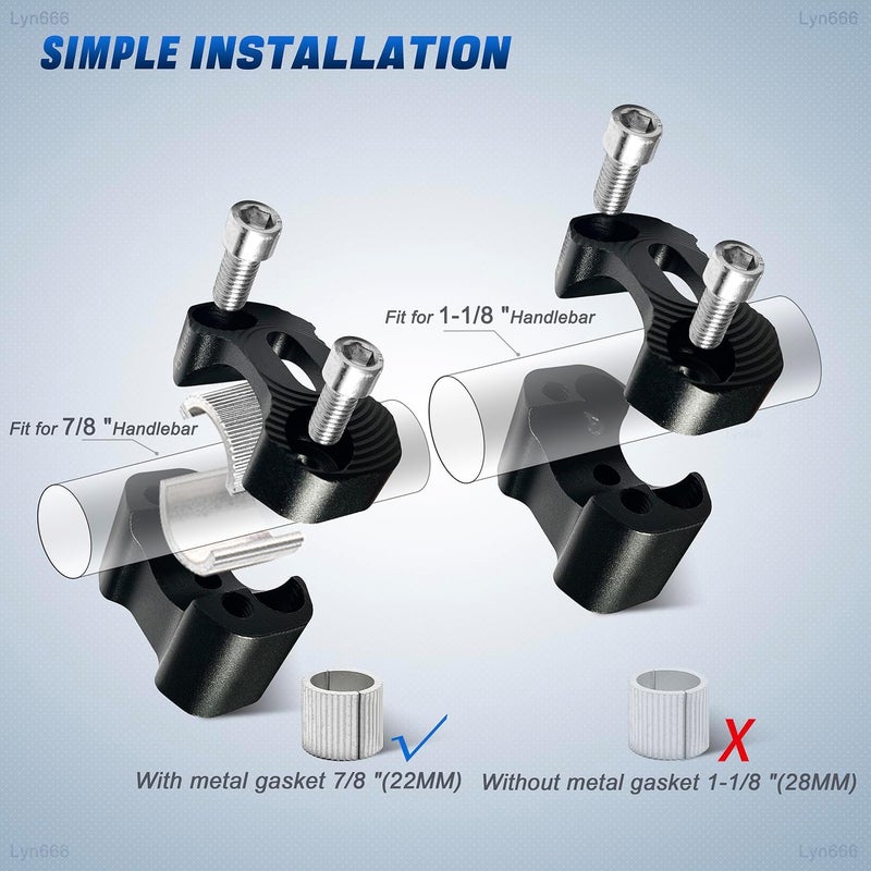 Lyn666 Motorcycle Handlebar Risers Universal Handle Bars Mount Clamps Fit for 1 1/8 inch(28mm) or 7/8 inch (22mm) handlebar of Motorcycle Dirt Bike ATV, Black - Image 3